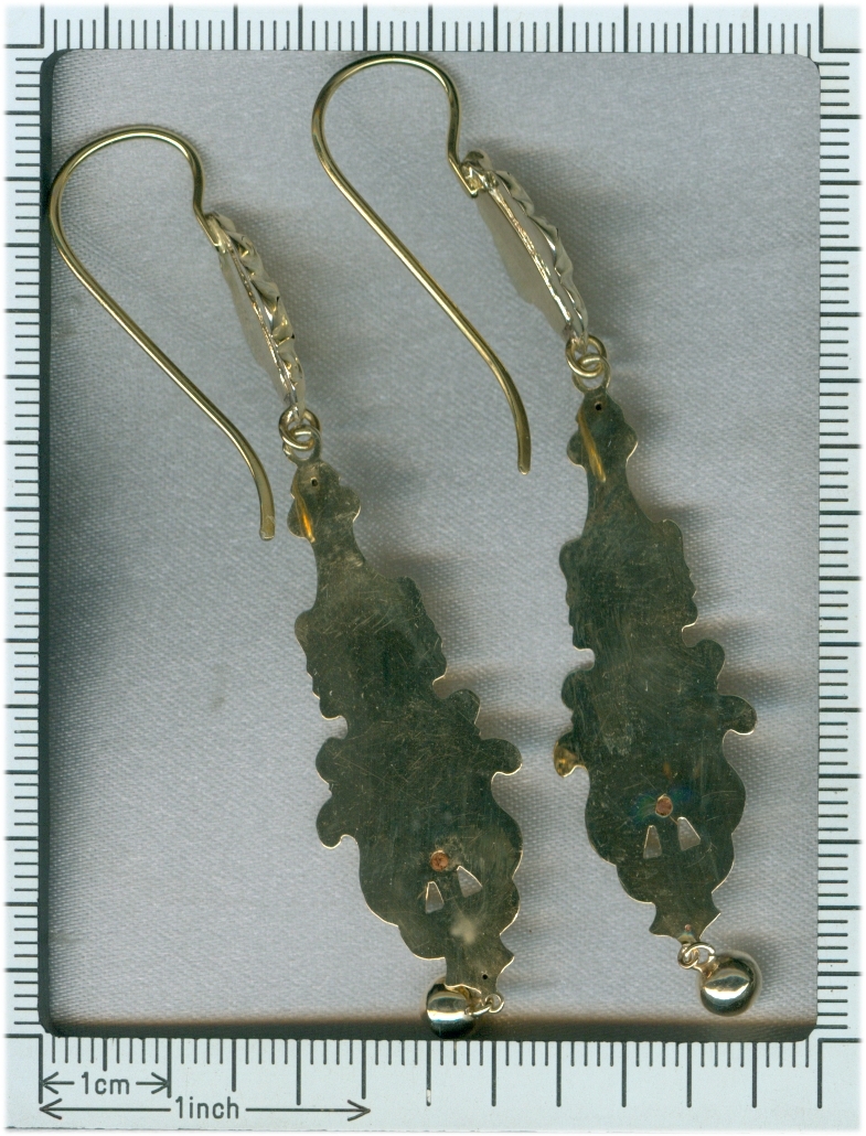 Long pendant Victorian gold earrings